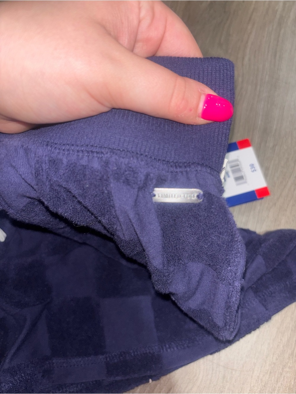 Checkerboard Terry Drawstring Shorts in Deep Navy - Picture 2 of 5